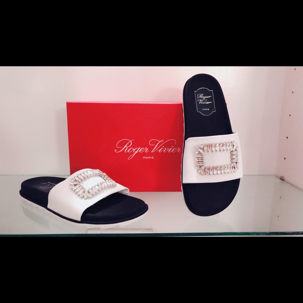 Roger Vivier Slidy Viv Strass Buckle Flat Sandals